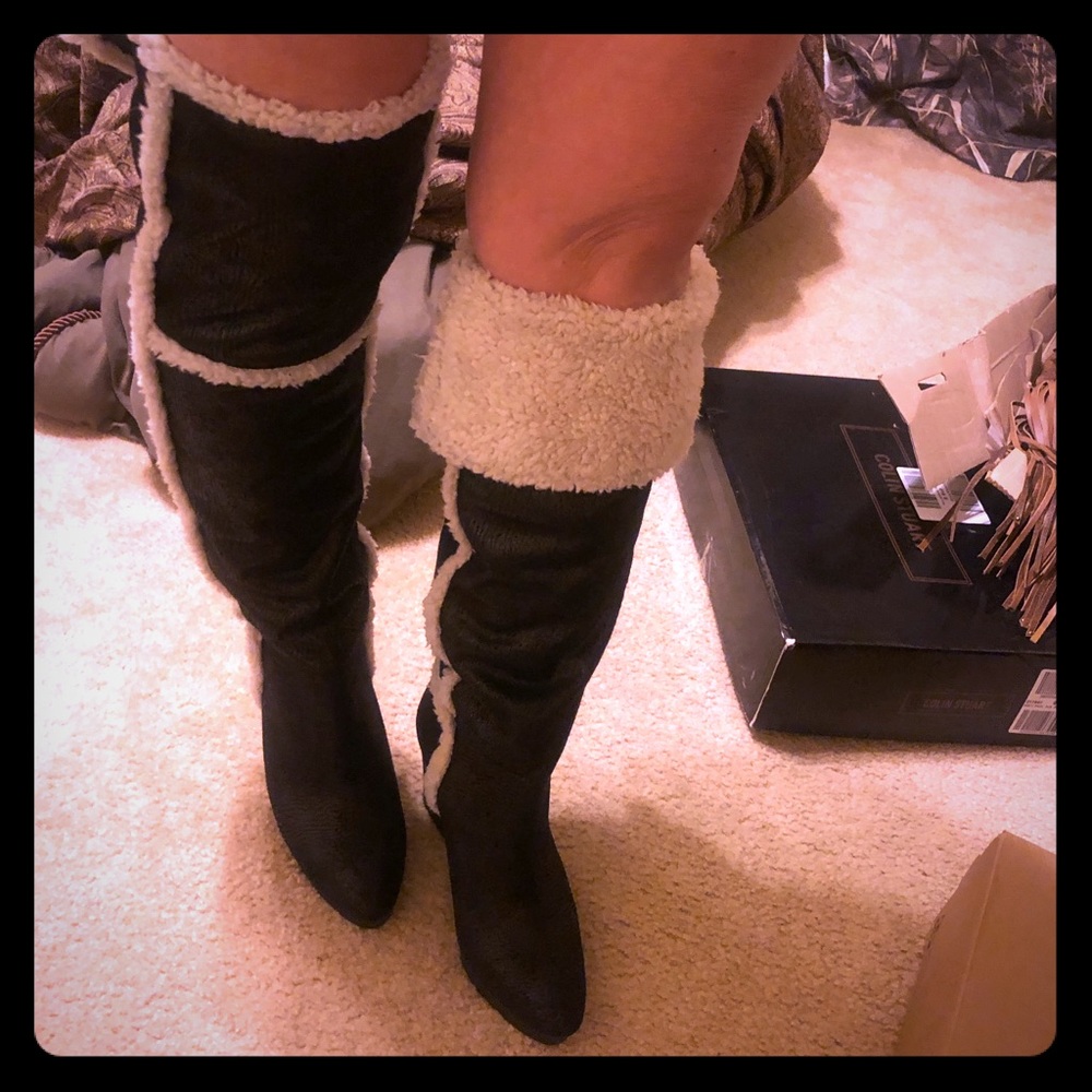 Calvin Klein Over the Knee Sherpa High Wedge Boots